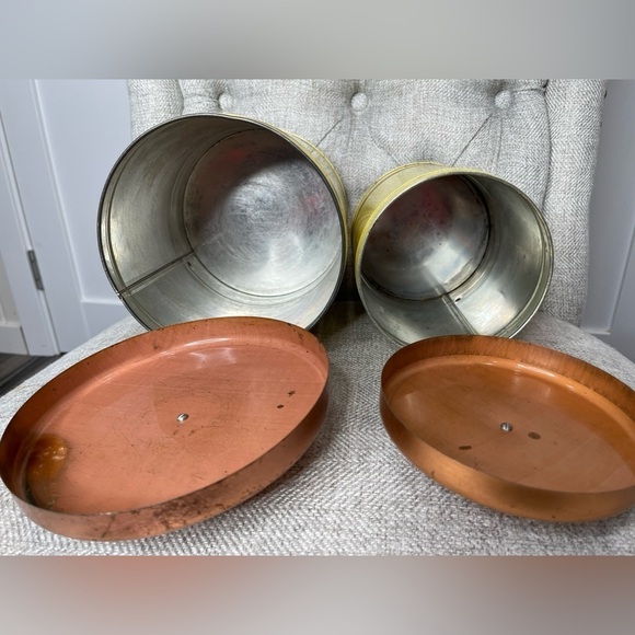Vintage 2 Yellow Round Metal canisters With Chrome Lids Retro Farmhouse - Picture 5 of 5